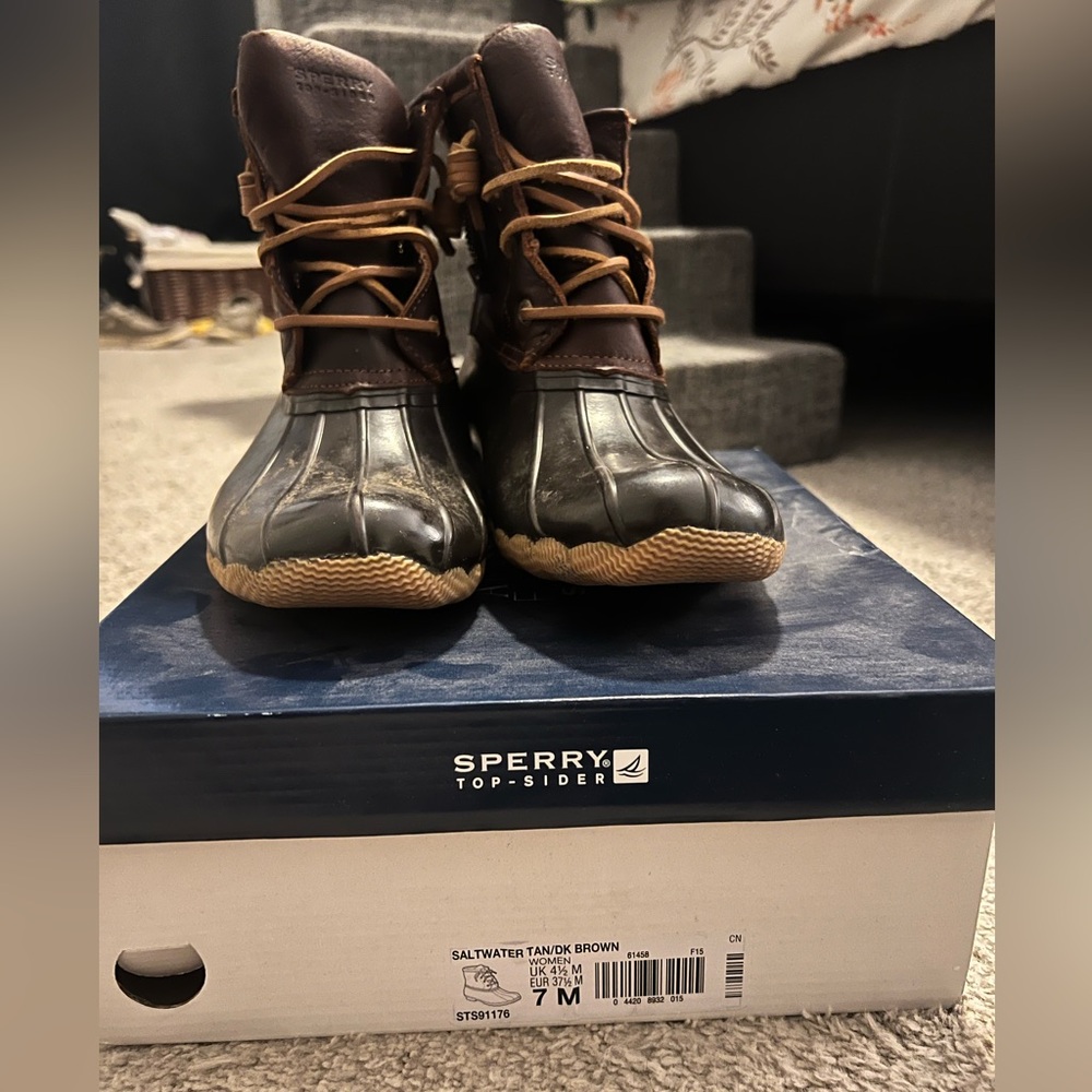 Women’s Sperry Saltwater Duck Boots in Dark Brown and Tan